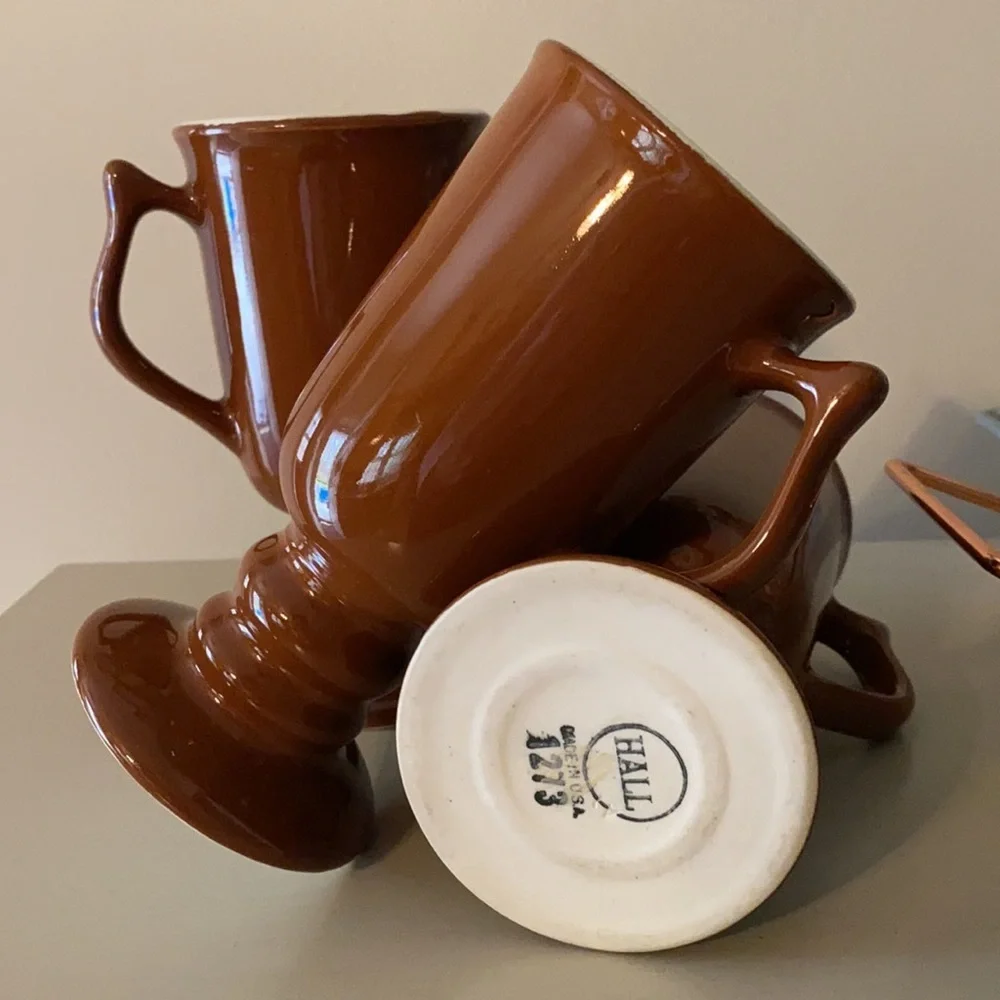 Vintage Hall Pottery 1273 Brown Coffee Pedestal Mugs